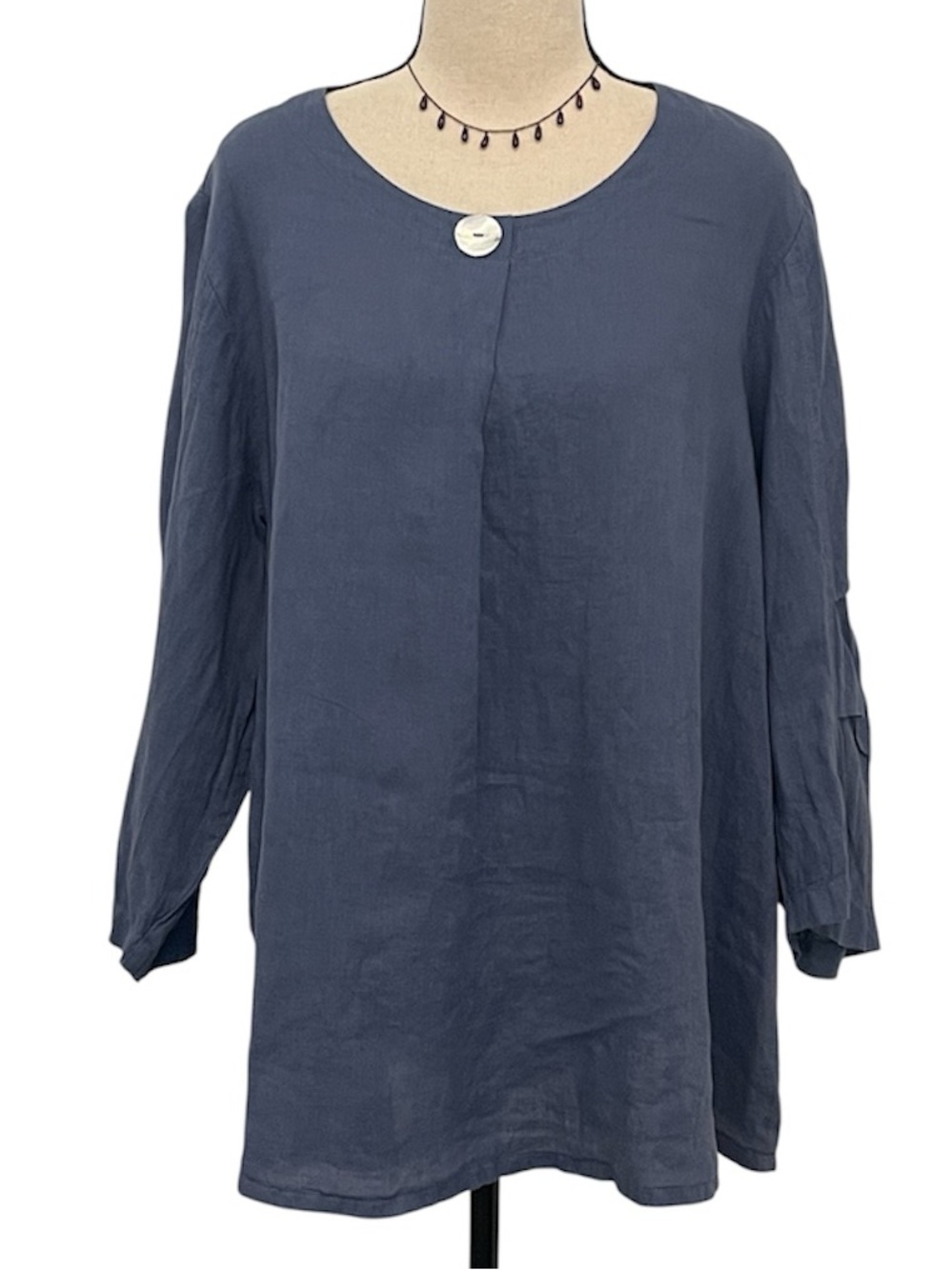 Match Point | NEW Denim Blue 100% Linen Tunic 3/4 Length Sleeve Sz S